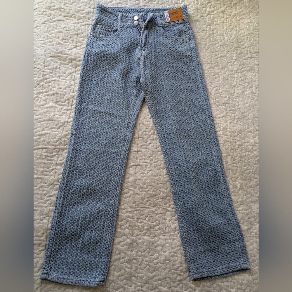 Blue Crochet Wide Leg Jeans